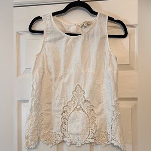 Cynthia Rowley White embroidered cut out Tunic Tank Top Blouse w buttons